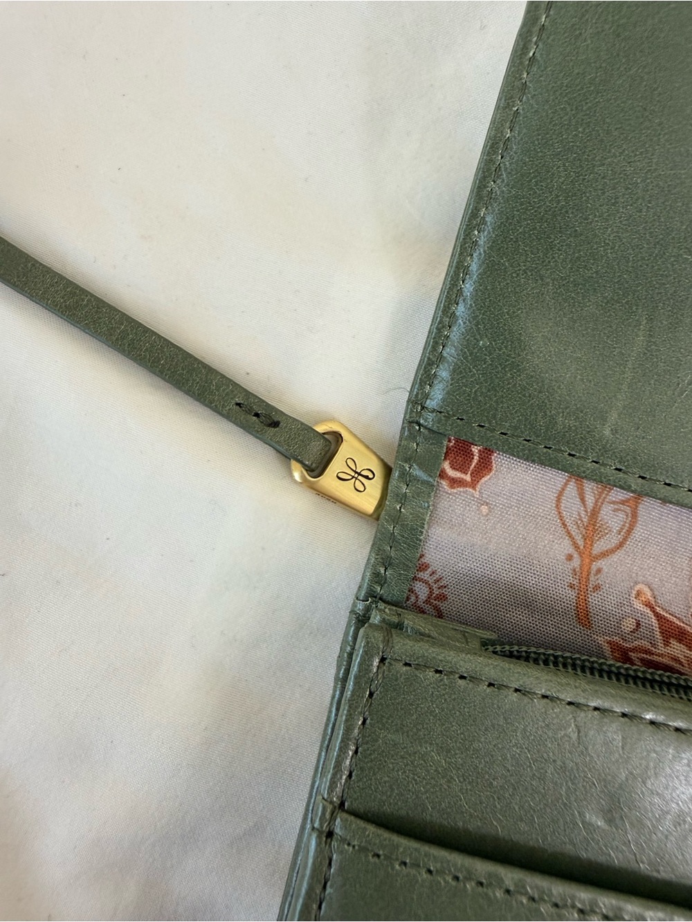 HOBO Olive Green Leather Hobo with Floral Fabric Trim - Picture 4 of 8